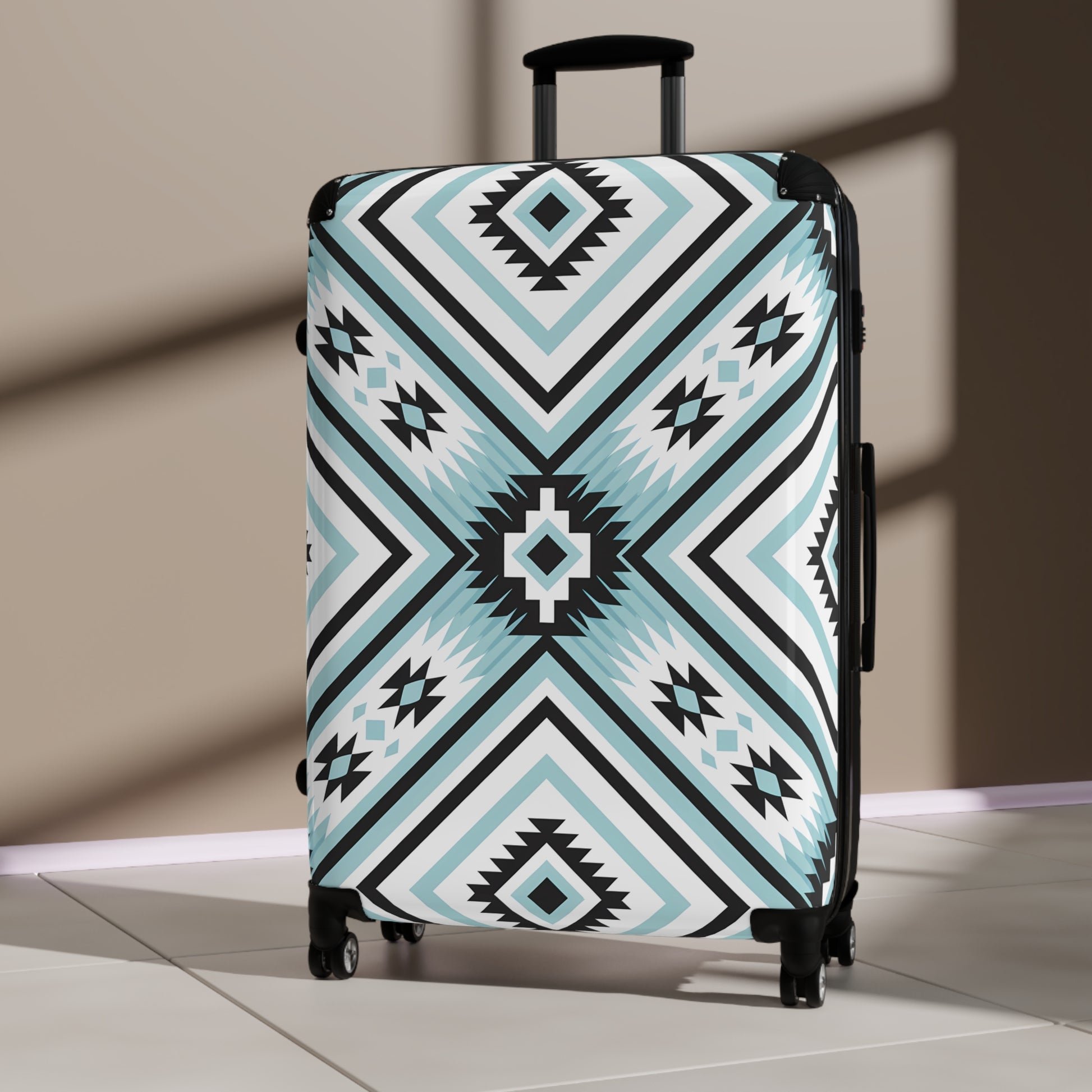 Bohemian Style Suitcase with Geometric Design, Travel Luggage, Unique Gift for Travelers, Vacation Essentials, Patterned Travel Case - LOLA VEGAS ART