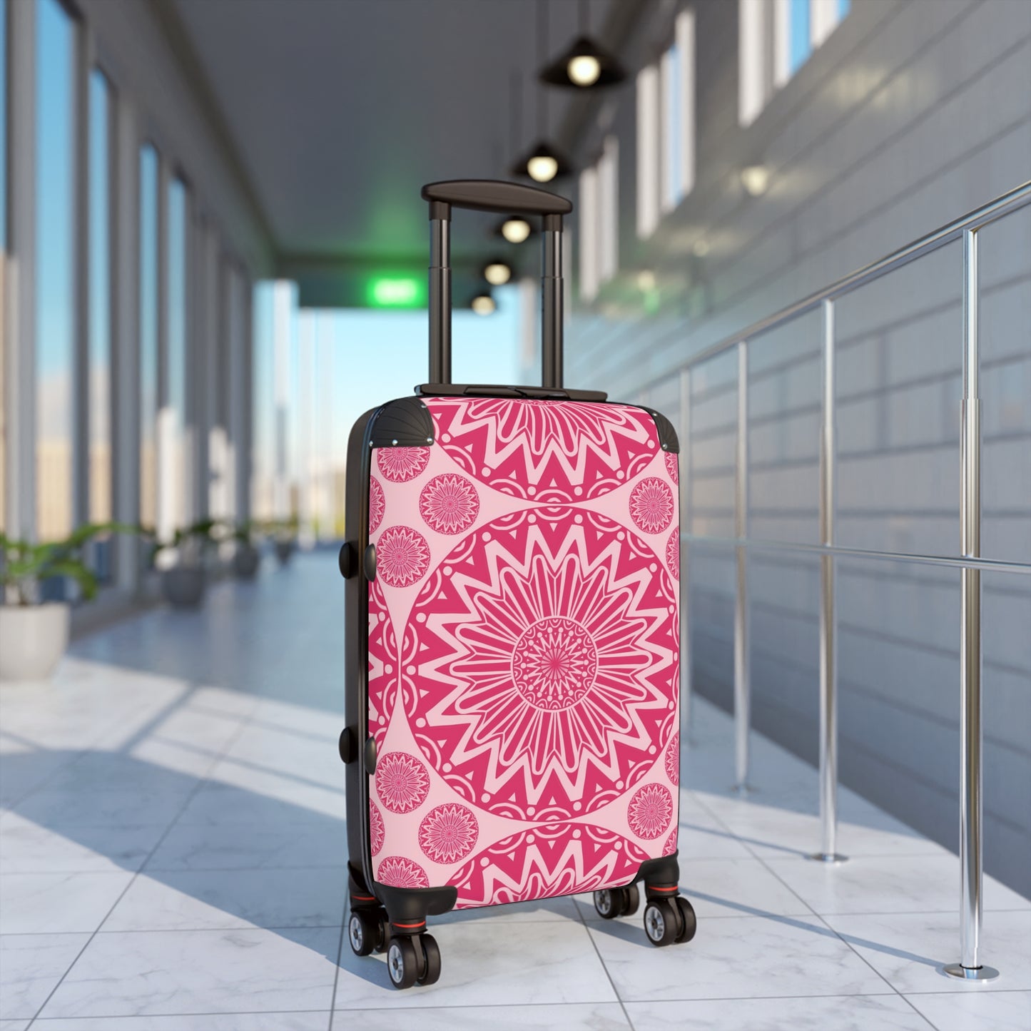 Pink Bohemian Mandala Suitcase, Stylish Luggage Cover for Travel, Unique Bag, Holiday Gift, Travel Accessory, Personalized Journey - LOLA VEGAS ART