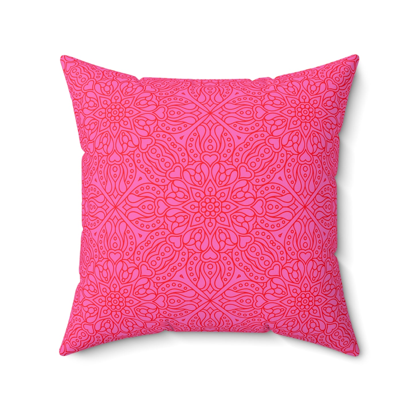 Vibrant Hot Pink Mandala Pattern Pillow, Decorative Cushion, Boho Home Decor, Cozy Living Room Accent, Gift for Her, Pink Floral Pillow - LOLA VEGAS ART