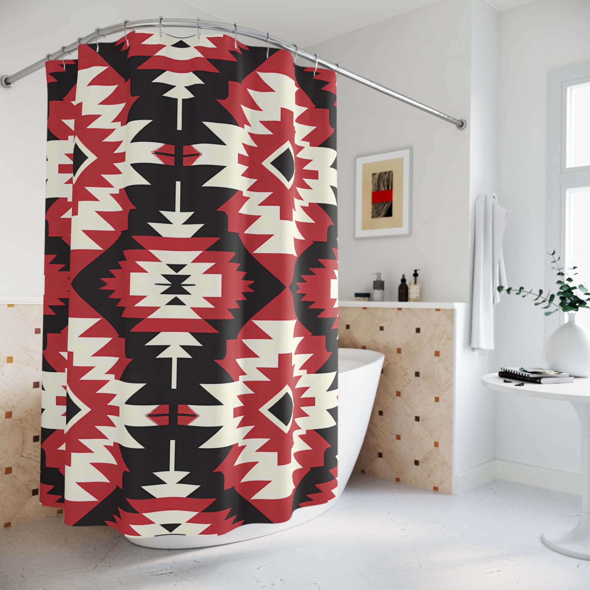 Bohemian Shower Curtain, Vibrant Tribal Bathroom Decor, Southwestern Home Accent, Gift for Housewarming, Modern Bathroom Style - LOLA VEGAS ART