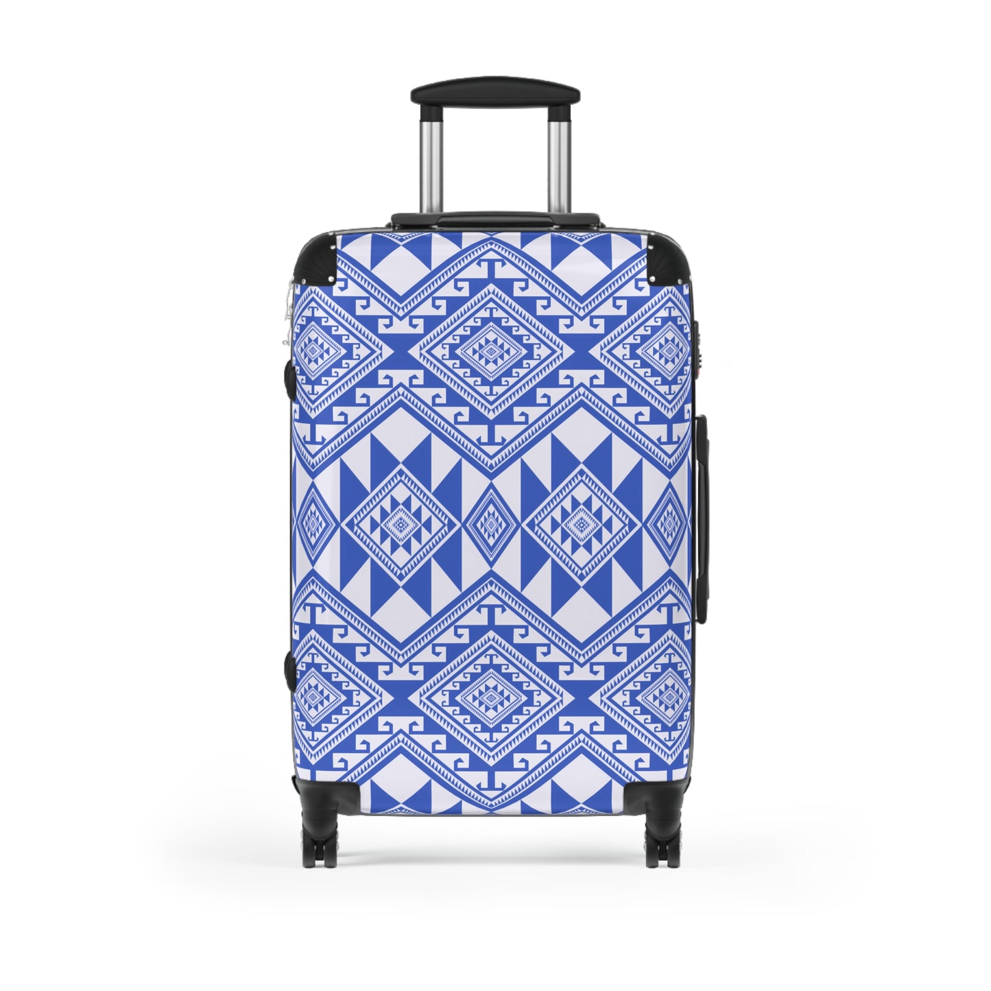 Stylish Suitcase with Blue Geometric Pattern, Travel Luggage, Trendy Carry-On, Vacation Gear, Fashionable Weekend Getaway - LOLA VEGAS ART