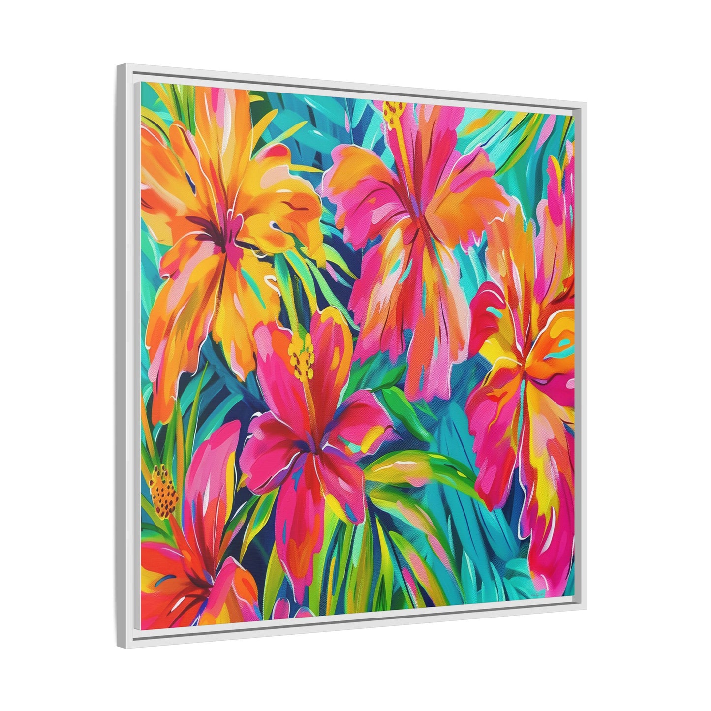 Vibrant Floral Canvas Art Print, Tropical Wall Decor, Colorful Framed Artwork, Gift for Nature Lovers, Home Decoration - LOLA VEGAS ART