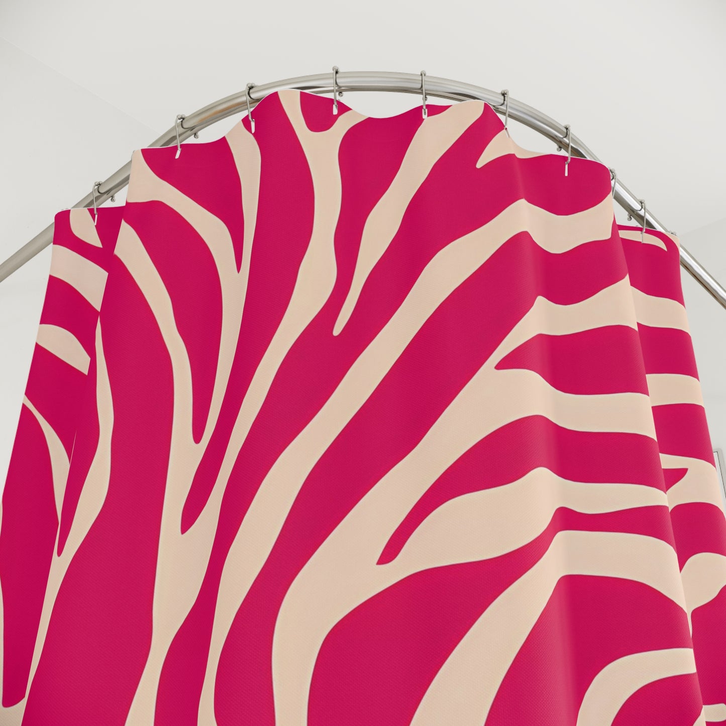 Zebra Stripe Shower Curtains, Red Pink Luxury Bath Decor, Glamorous Bathroom Accessories, Off-White Curtain Set, Designer Home Decoration - LOLA VEGAS ART