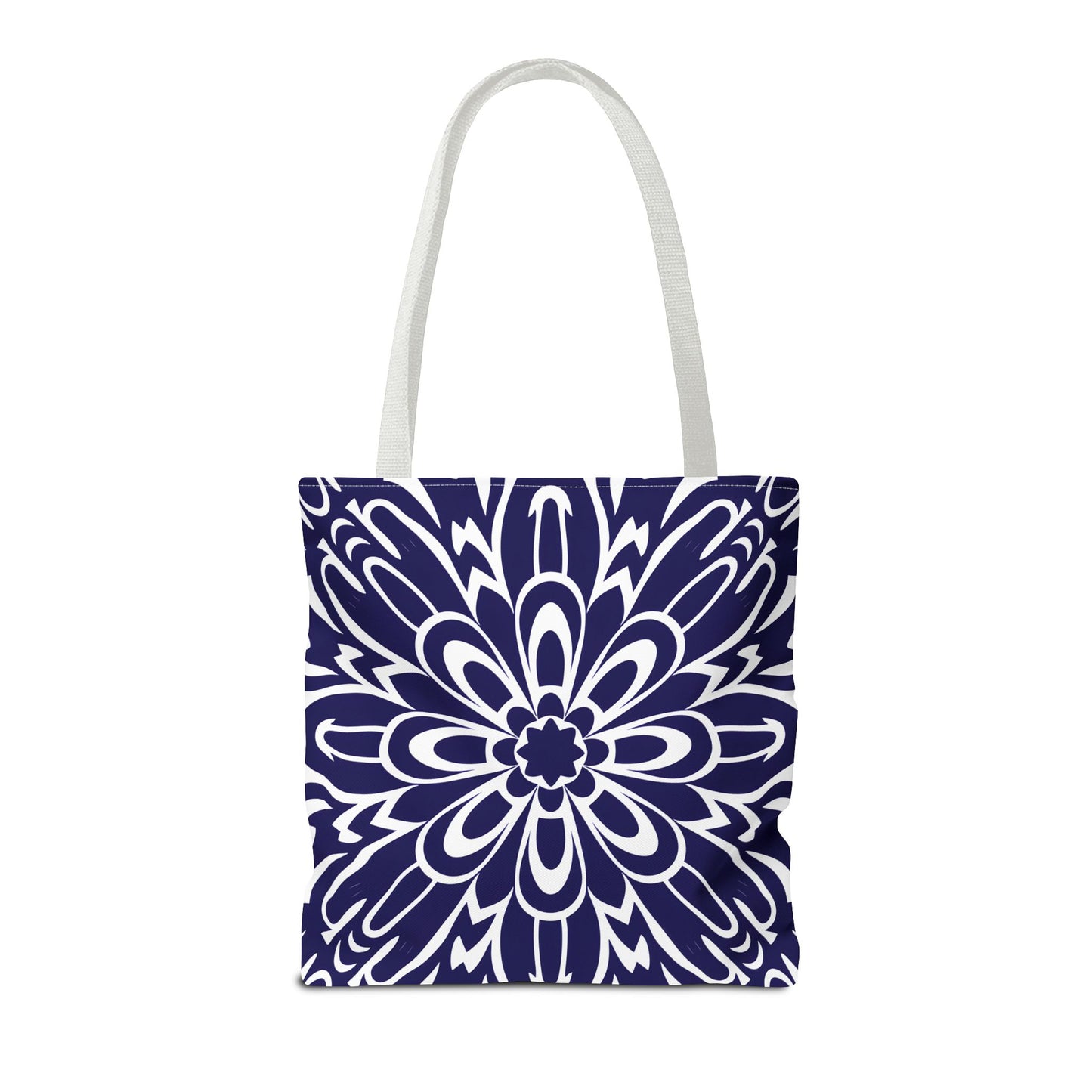 Vibrant Navy Blue and White Floral Tote Bag, Boho Chic Shopper Bag, Eco-Friendly Grocery Tote, Stylish Beach Bag, Gift for Mom or Bride - LOLA VEGAS ART