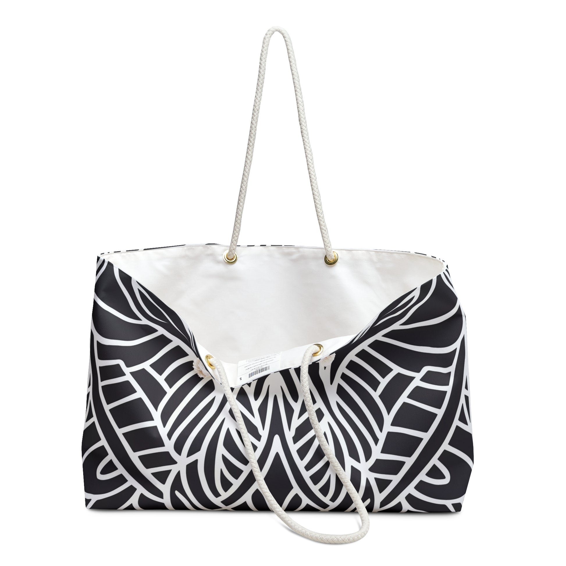 Canvas Weekender Bag - Black and White Tribal Design, Ethnic Travel Bag - LOLA VEGAS ART
