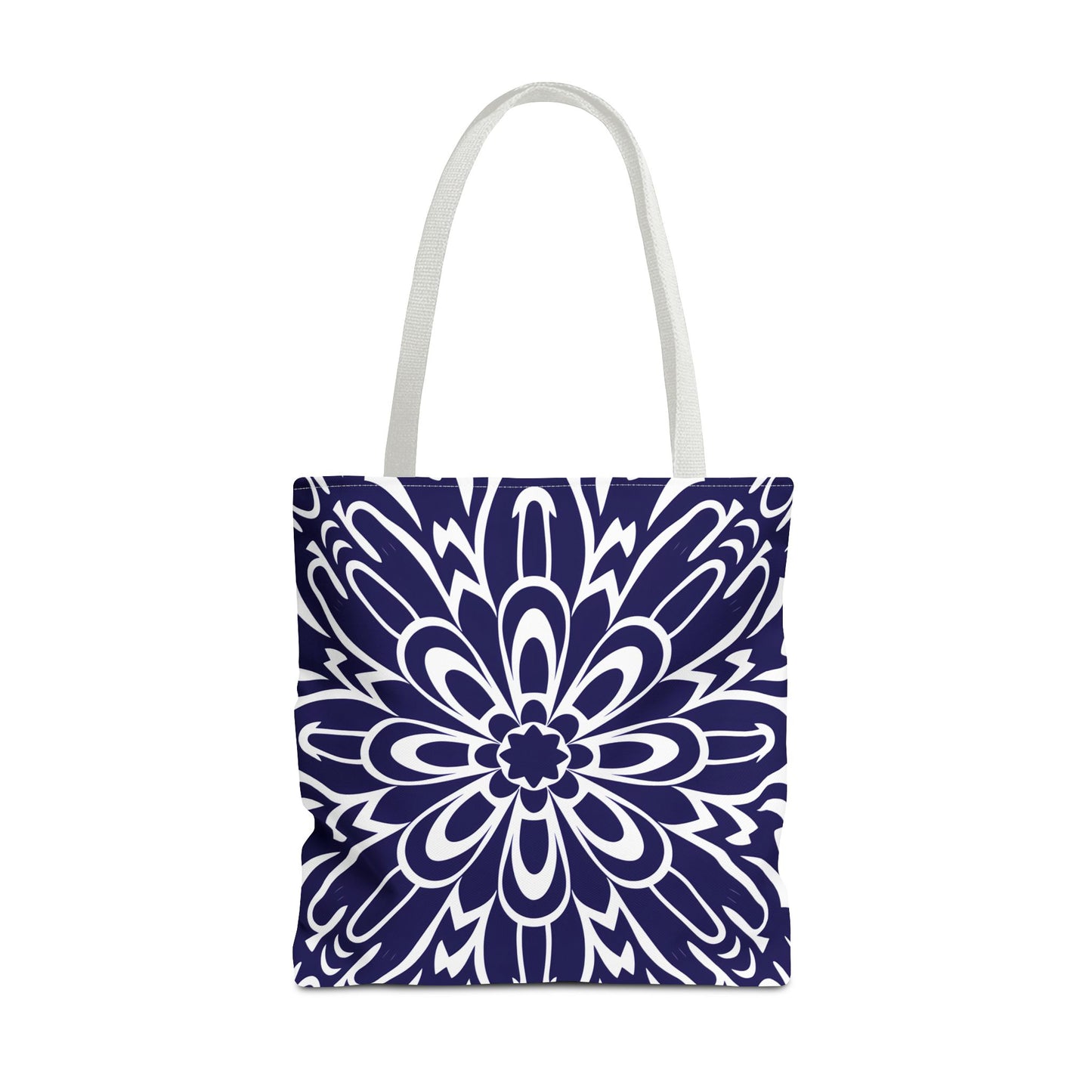 Vibrant Navy Blue and White Floral Tote Bag, Boho Chic Shopper Bag, Eco-Friendly Grocery Tote, Stylish Beach Bag, Gift for Mom or Bride - LOLA VEGAS ART