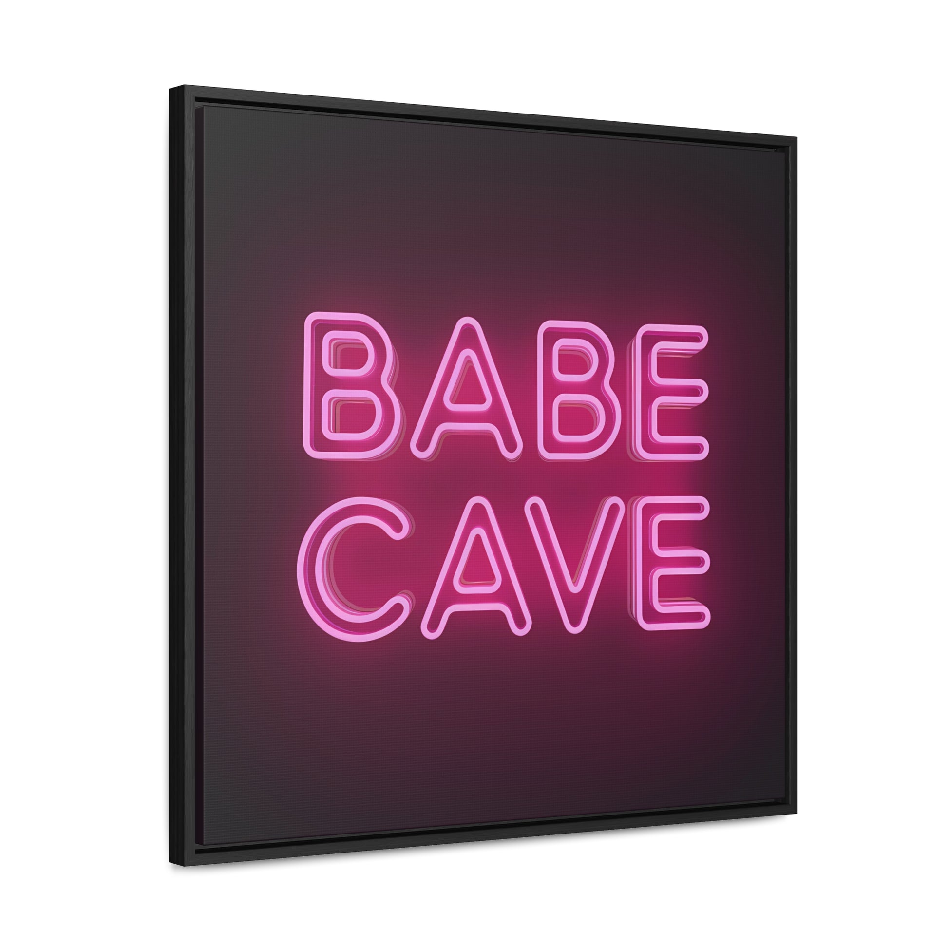 Canvas Wall Art Babe Cave, Feminine Pink Neon Typography Square Framed Decor, Square Frame Wall Hanging, Trendy Gallery Canvas Print, Home - LOLA VEGAS ART