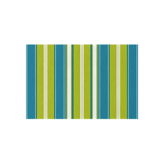Blue Green White Stripe Outdoor/Indoor Rug | Patio Mat, Weather-Resistant