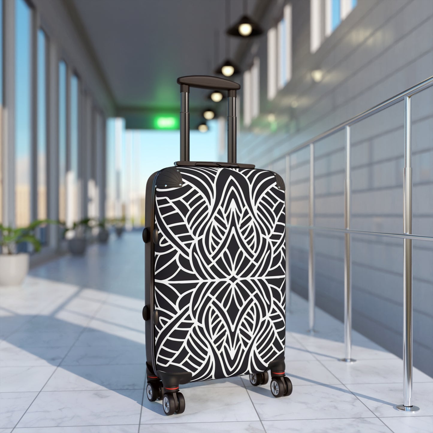 Suitcase, Abstract Symmetrical Design Luggage, Unique Travel Accessory, Black and White Suitcase, Travel Gift, Stylish Suitcase - LOLA VEGAS ART