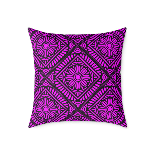 Magenta Floral Tile Pillow | Square Throw Pillow, Geometric Pattern