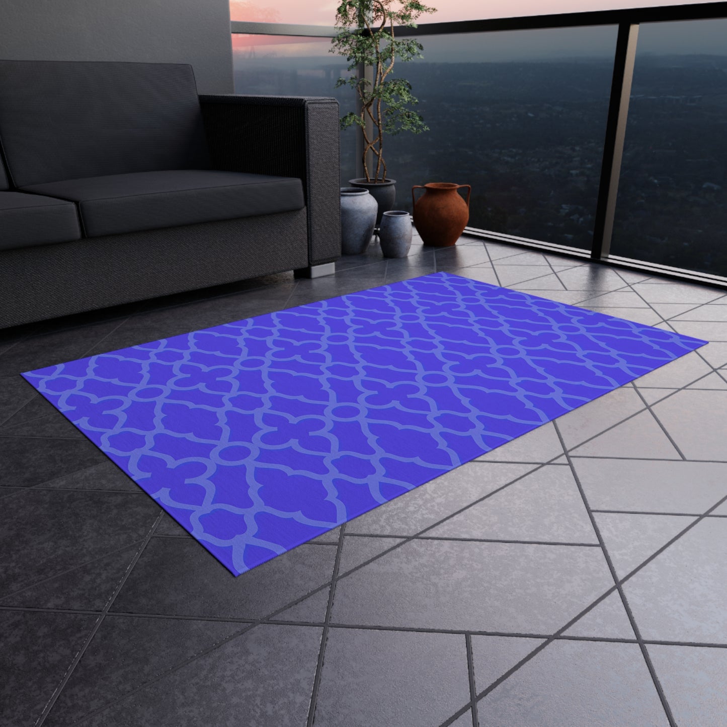 Purple Trellis Pattern Outdoor/Indoor Rug | Geometric Patio Mat