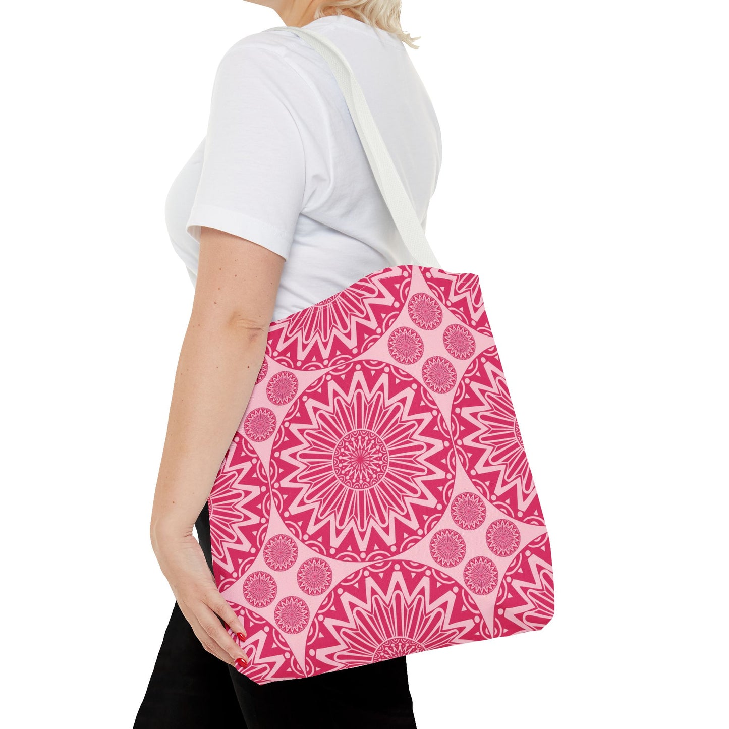 Bohemian Floral Tote Bag, Pink Mandala Shopper, Ec -Friendly Beach Tote, Gift for Her, Travel and Grocery Bag, Hippie Bag - LOLA VEGAS ART
