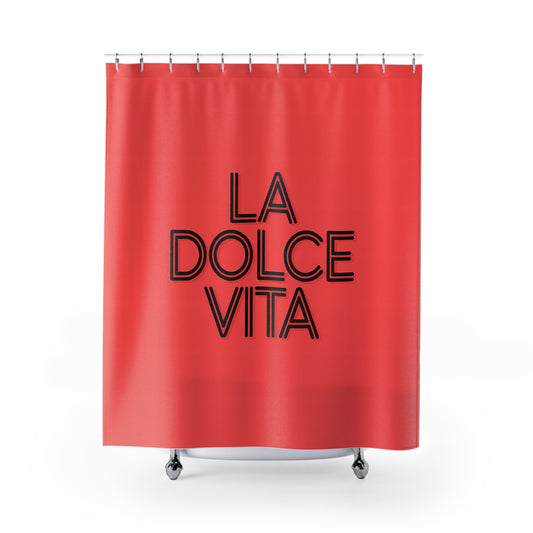 Vintage Orange Shower Curtains - LA DOLCE VITA 1970's Retro Typography Fashion Home Decor, Bathroom Curtain, Stylish Bath Decor, Unique - LOLA VEGAS ART