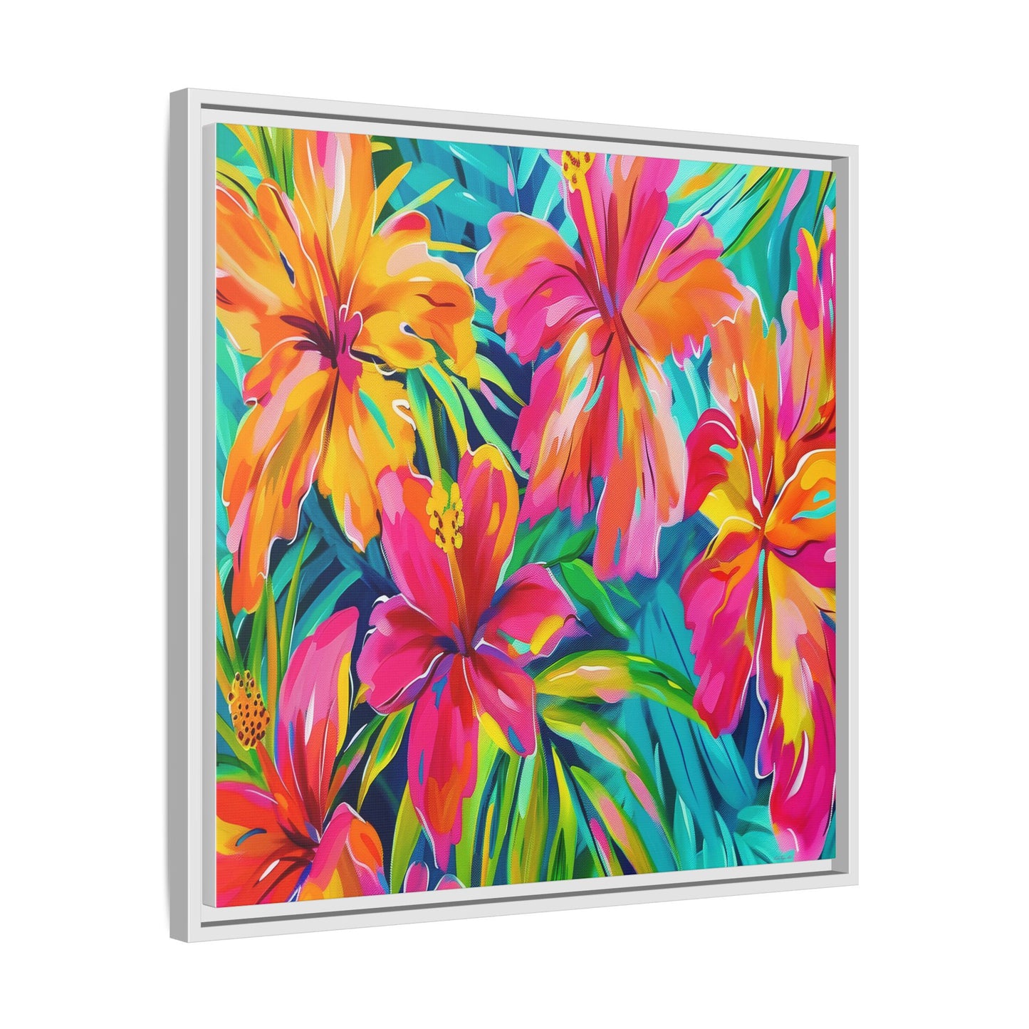 Vibrant Floral Canvas Art Print, Tropical Wall Decor, Colorful Framed Artwork, Gift for Nature Lovers, Home Decoration - LOLA VEGAS ART