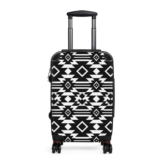Black White Aztec Geometric Suitcase | Tribal Pattern Luggage