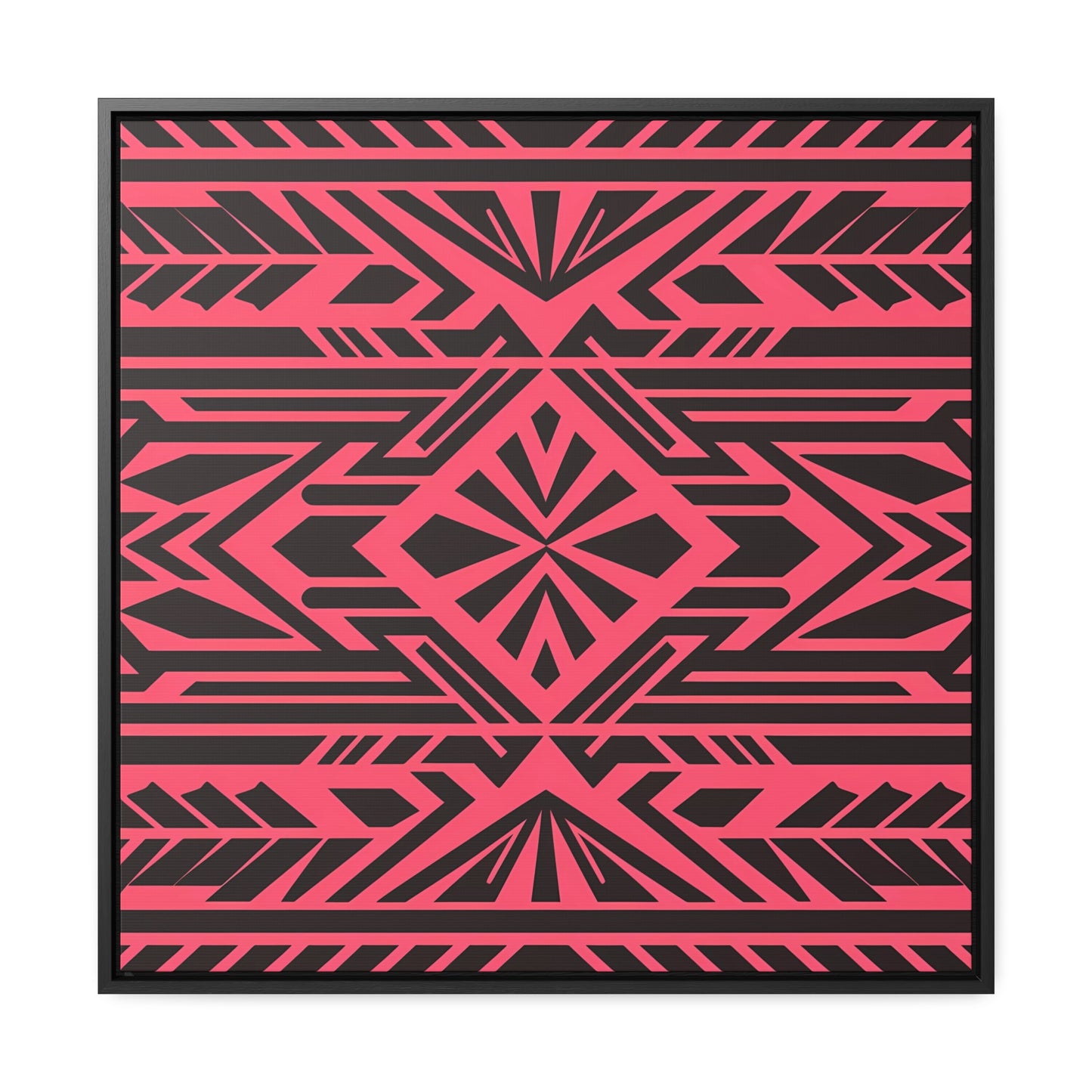 Square Canvas Wall Art, Black Tribal Boho Southwest Design, Pink Red Background, Square Frame, Gallery Decor, Home Decoration, Southwestern - LOLA VEGAS ART