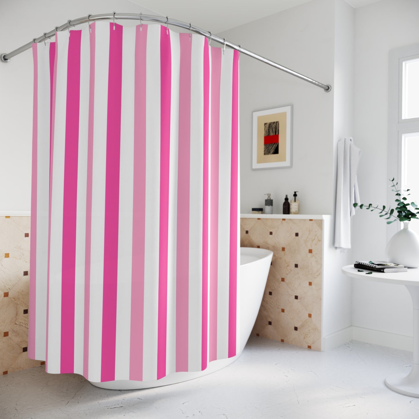 Vibrant Pink Stripe Shower Curtain, Colorful Bathroom Decor, Boho Chic, Modern Home, Gift for Her, Teen Bathroom decor