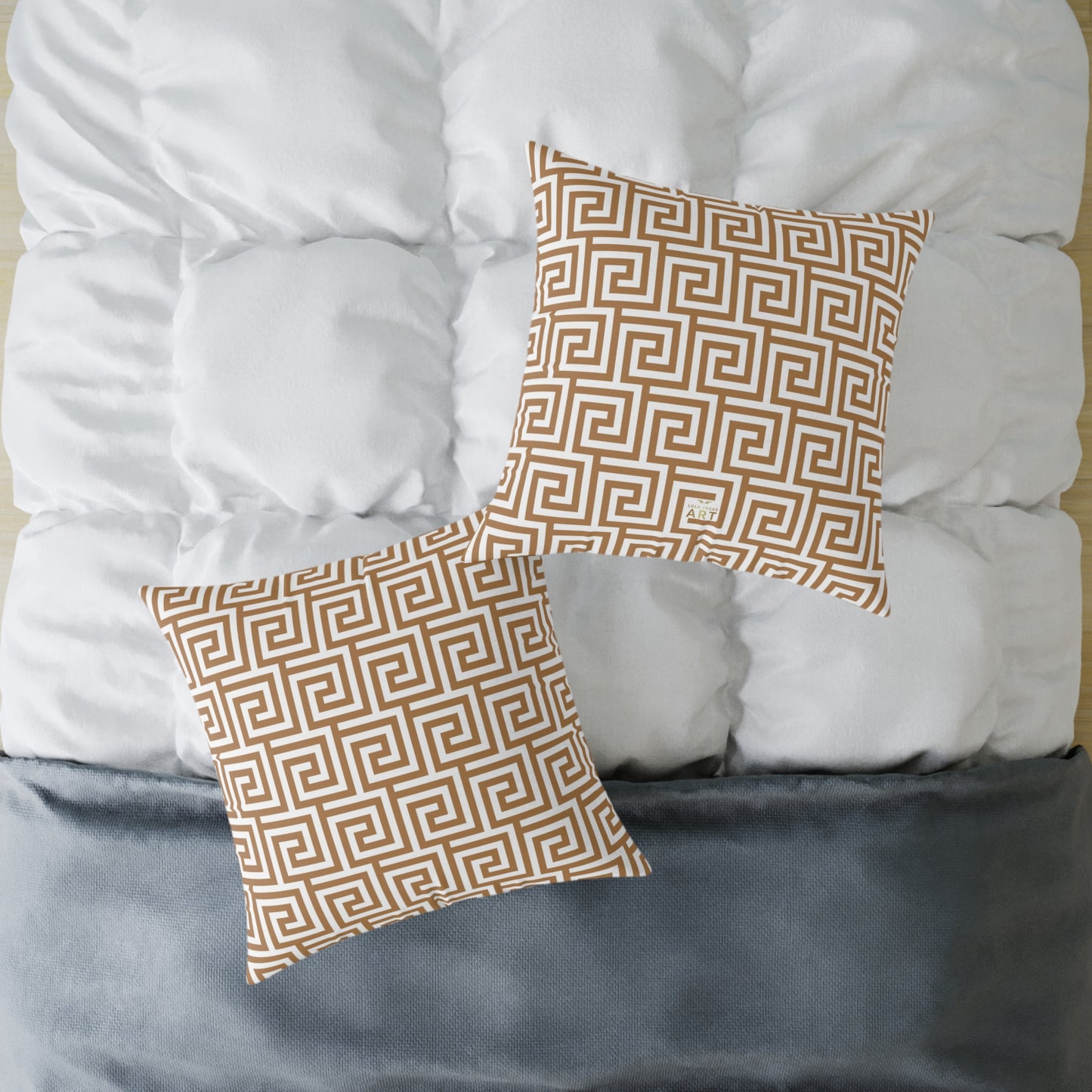 Greek Key Pattern Square Poly Canvas Pillow, Geometric Decorative Throw Pillow