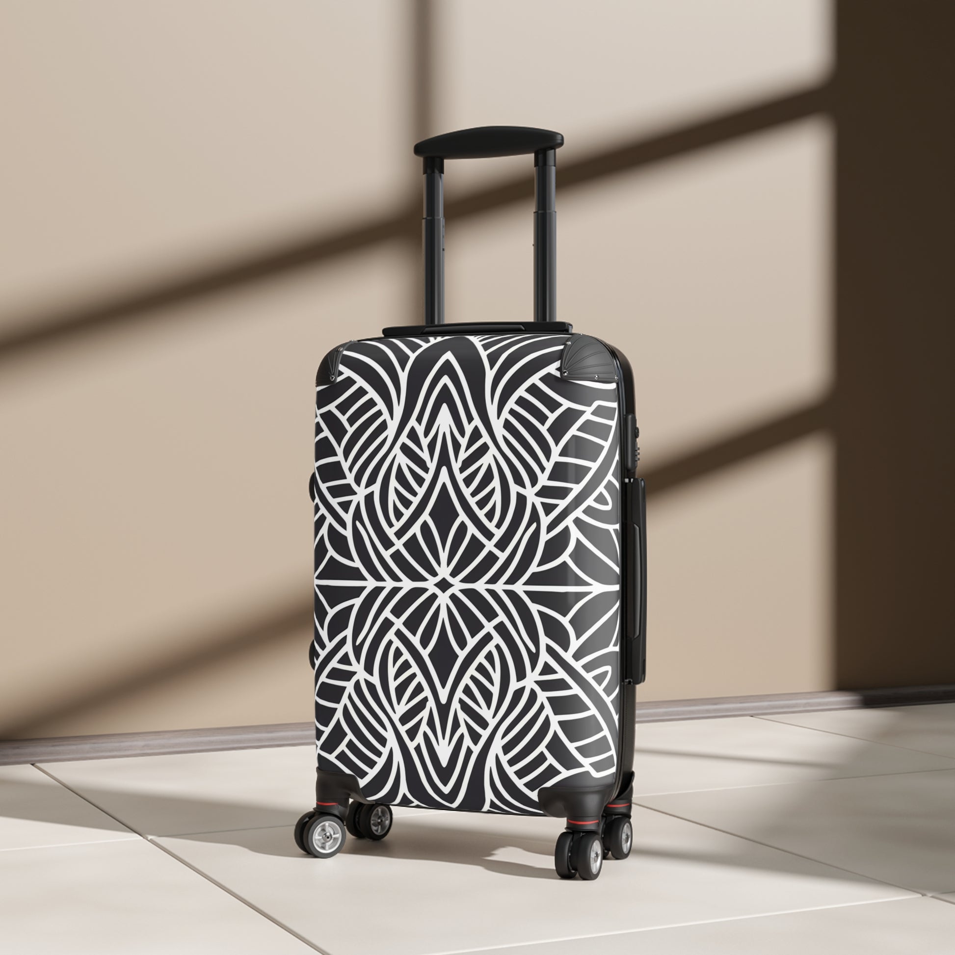 Suitcase, Abstract Symmetrical Design Luggage, Unique Travel Accessory, Black and White Suitcase, Travel Gift, Stylish Suitcase - LOLA VEGAS ART