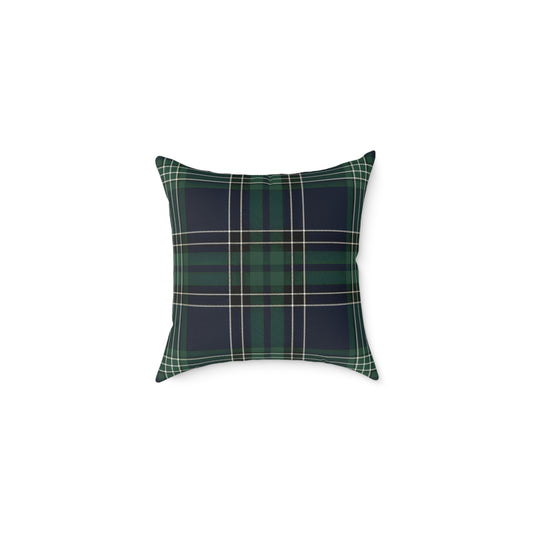 Green Navy White Tartan Plaid Square Poly Canvas Pillow | Woodland Plaid Throw Pillow