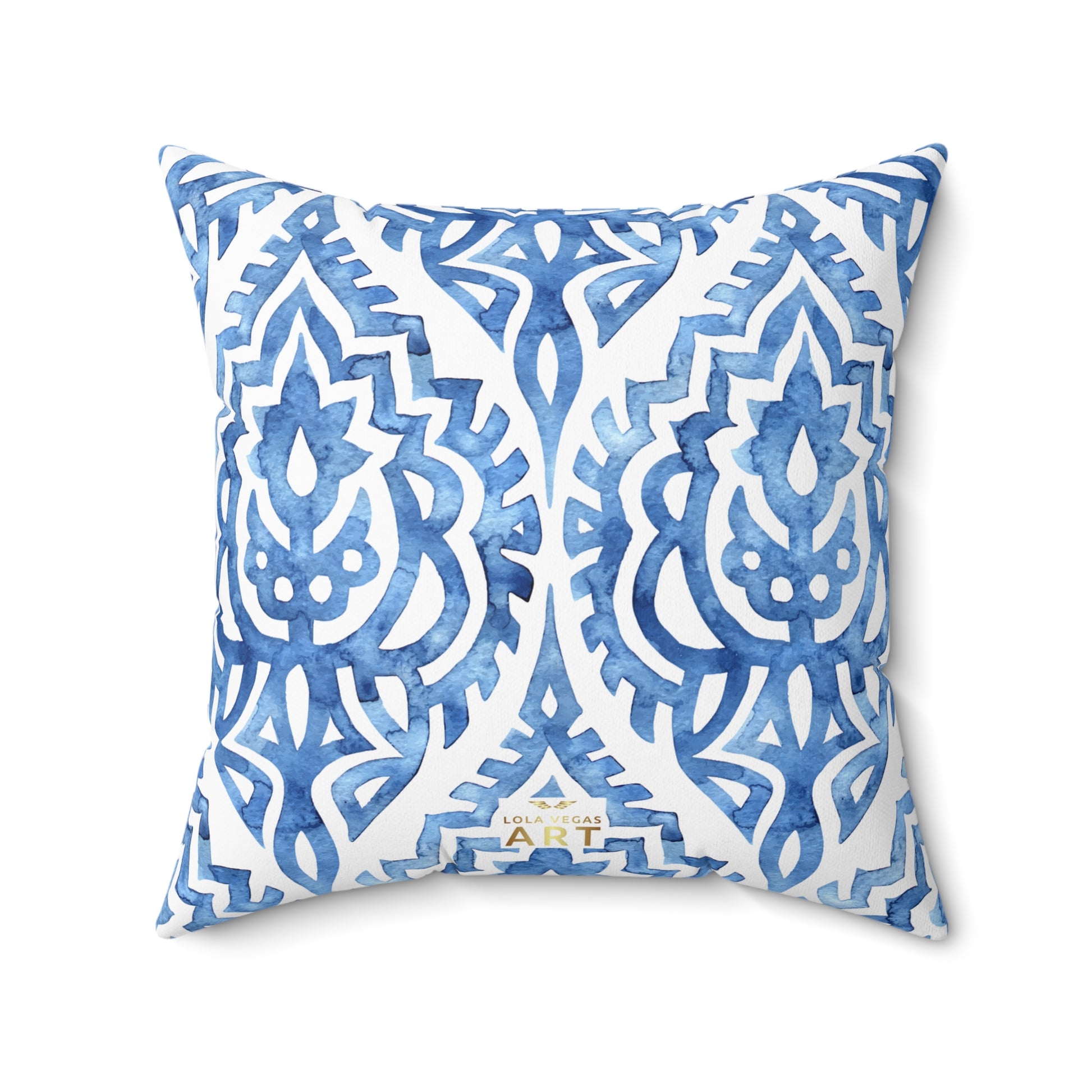 Boho Blue Decorative Pillow, Cozy Home Decor, Modern Accent Cushion, Gift for Her, Living Room Throw Pillow - LOLA VEGAS ART