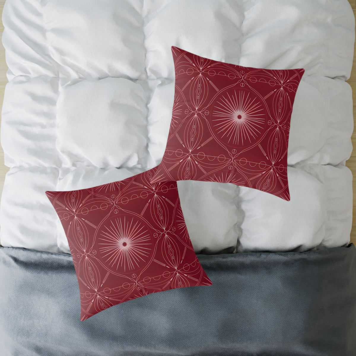 Red Geometric Medallion Square Pillow | Boho Pattern Home Decor