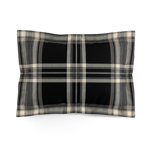 Black Gray Plaid Pillow Sham | Microfiber Pillow Sham