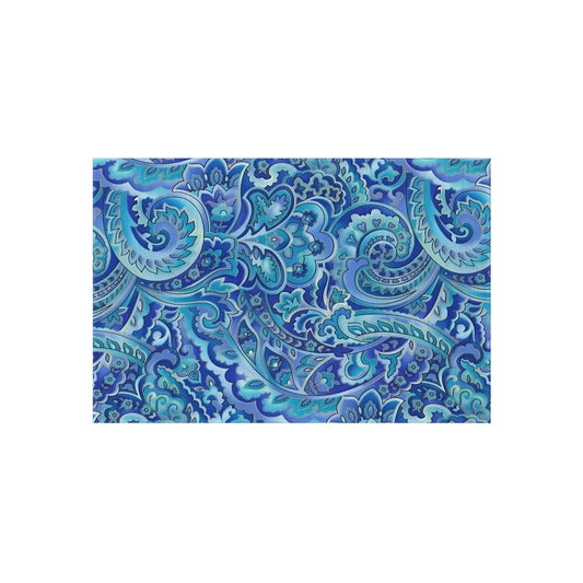 Blue Paisley Pattern Outdoor/Indoor Rug | Waterproof Patio Mat