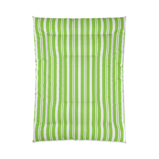 Fresh Green Striped Comforter, Cozy Bedroom Decor, Summer Bedding, Modern Quilt, Eco-Friendly Home Textile, Gift for Nature Lovers - LOLA VEGAS ART