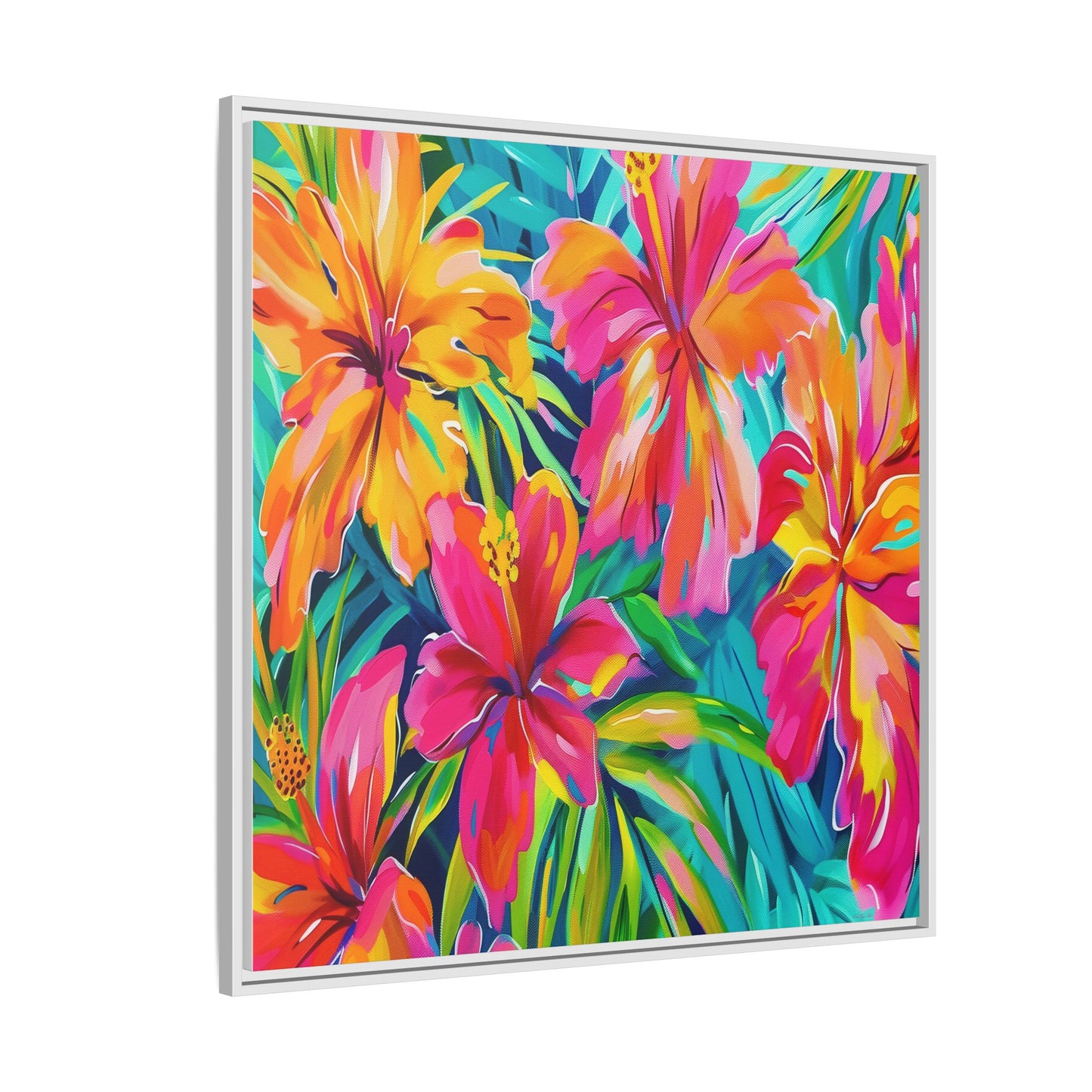 Vibrant Floral Canvas Art Print, Tropical Wall Decor, Colorful Framed Artwork, Gift for Nature Lovers, Home Decoration - LOLA VEGAS ART