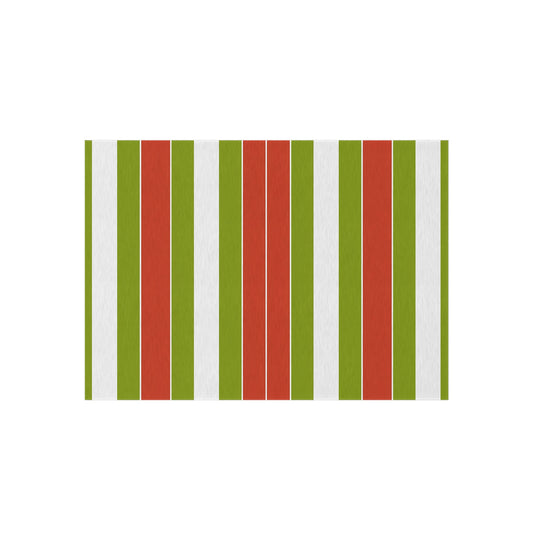 Green Red White Striped Outdoor/Indoor Rug | Patio Door Mat