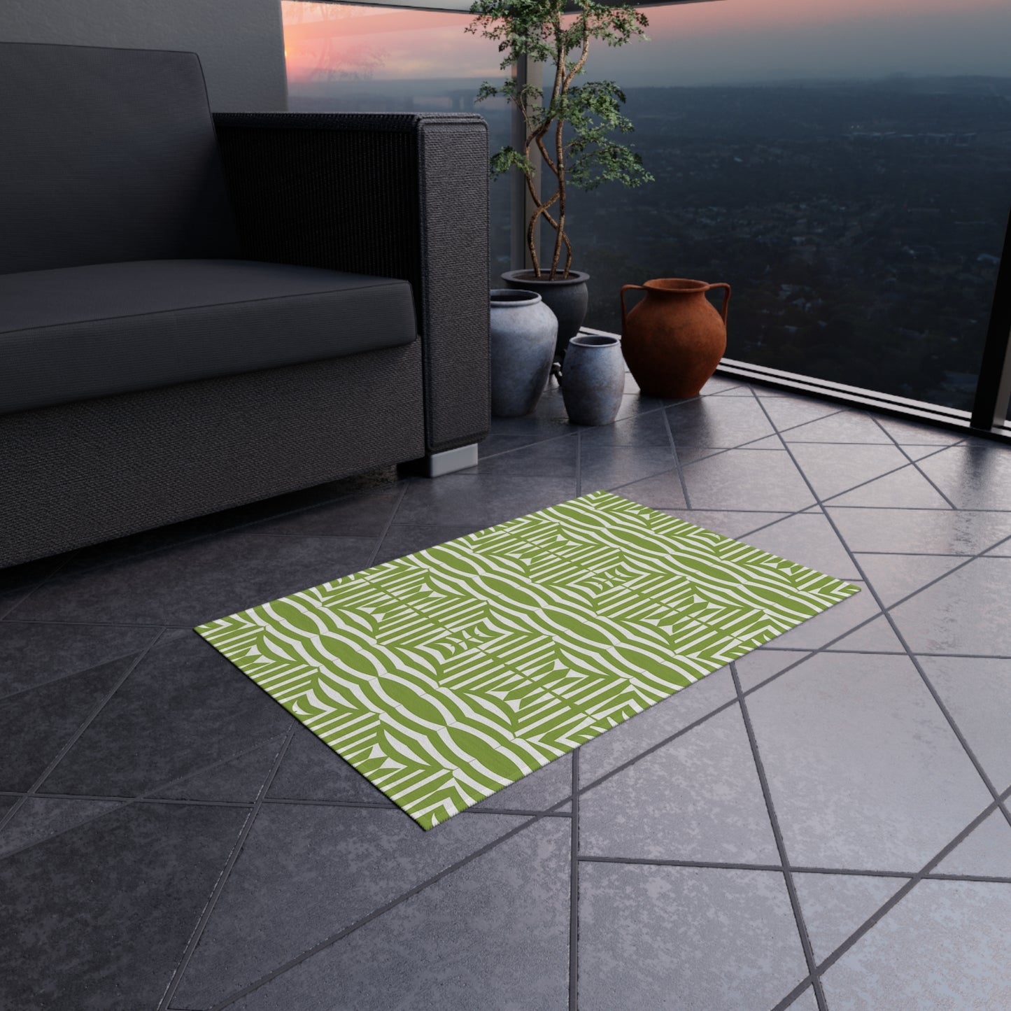 Green and White Stylish Outdoor/Indoor Rug, Patio Decor, Garden Area Rug, Outdoor Living, Summer BBQ Accessories, Boho Home Decor