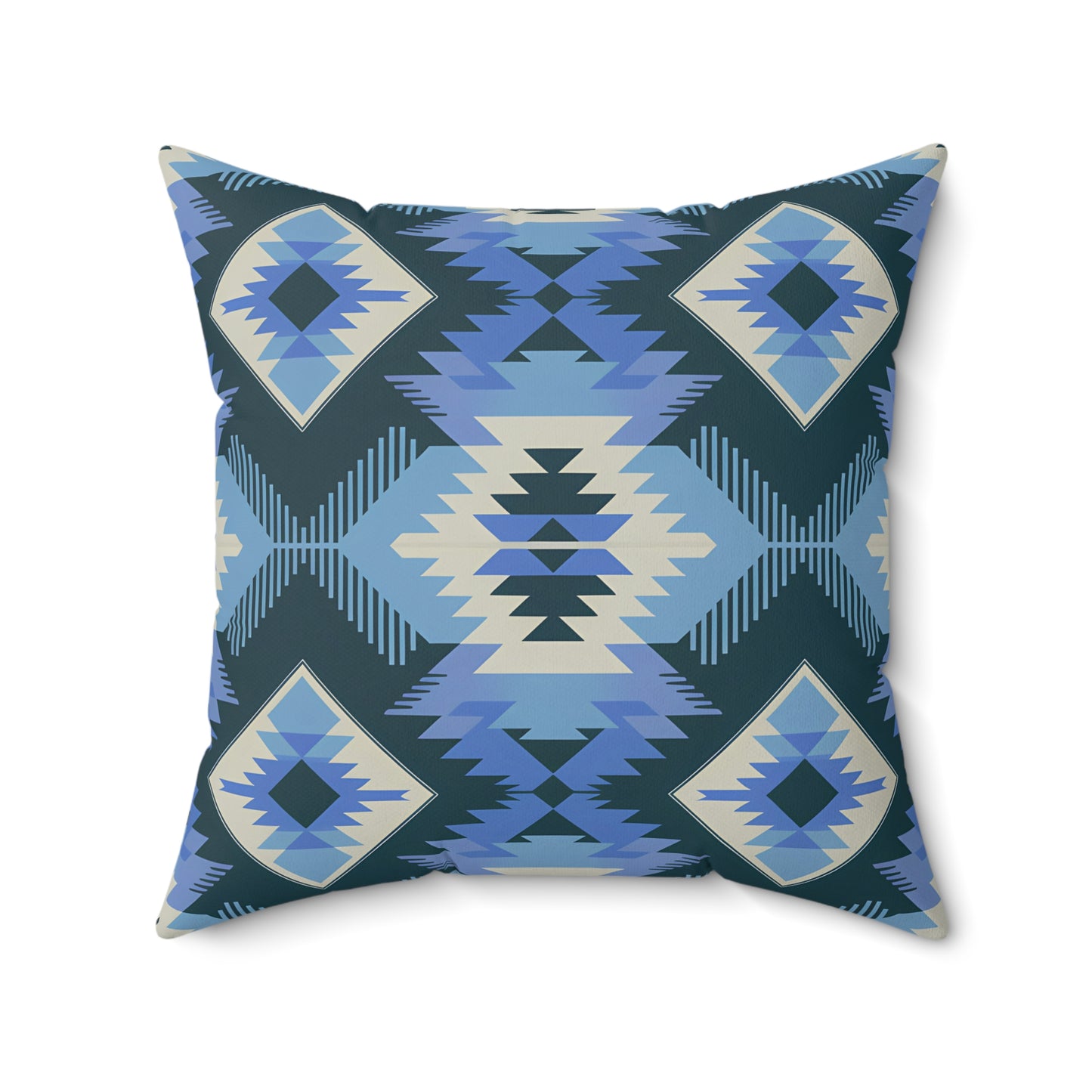 Bohemian Blue Geometric Pillow, Cozy Home Decor, Throw Cushion, Aztec Style, Gift for Her, Living Room Accent - LOLA VEGAS ART