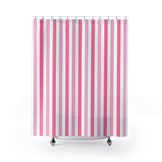 Chic Pink Striped Shower Curtain, Modern Bathroom Decor, Colorful Home Accessories, Gift for New Home, Spring Decor - LOLA VEGAS ART