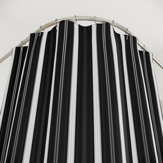 Black and White Vertical Stripes Shower Curtain | Modern Monochrome Bath