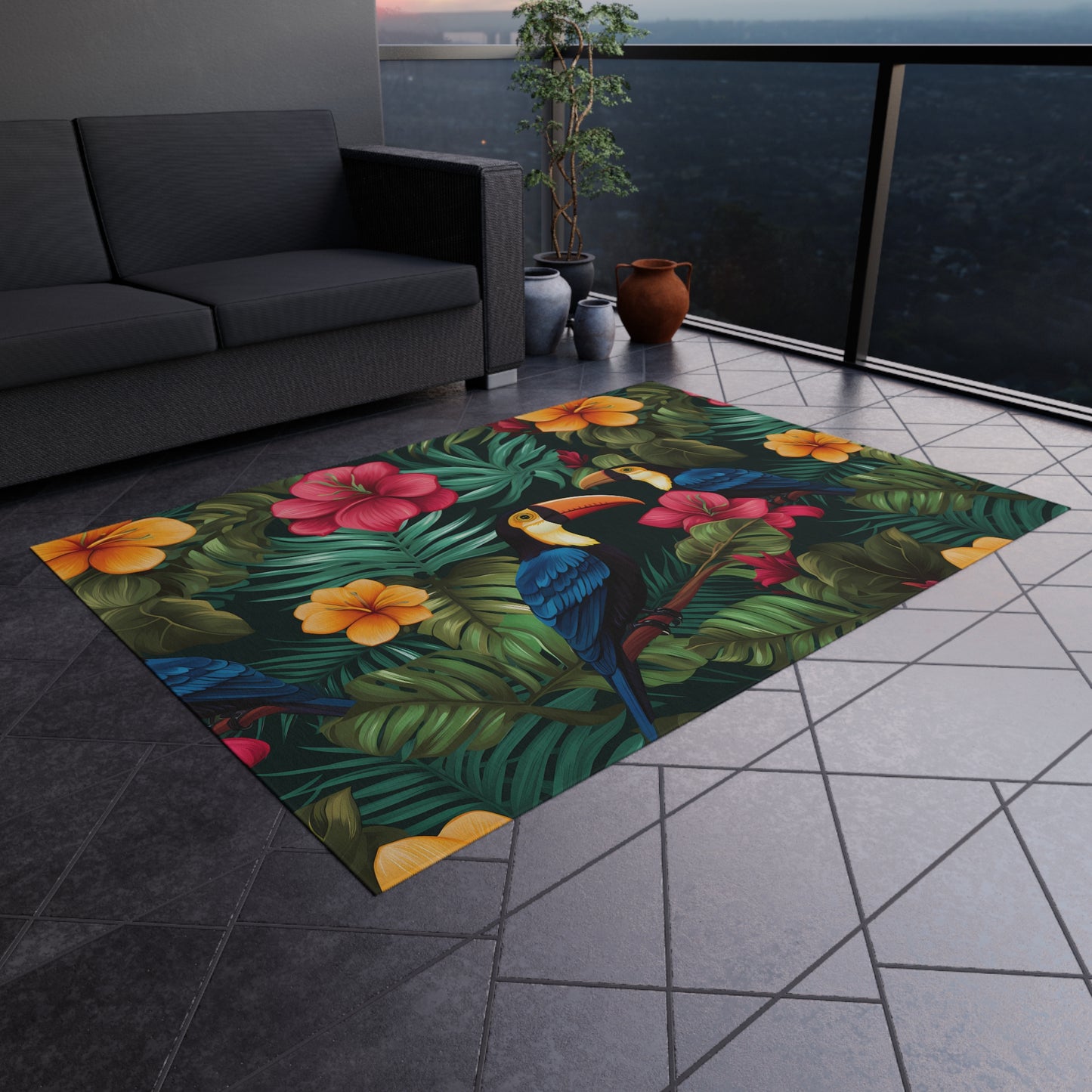 Vibrant Tropical Outdoor Rug - Perfect for Patios, Beach Decor, Summer Gatherings, Garden Parties, or Picnics, Floor Mat, Area Rug, Outdoor - LOLA VEGAS ART