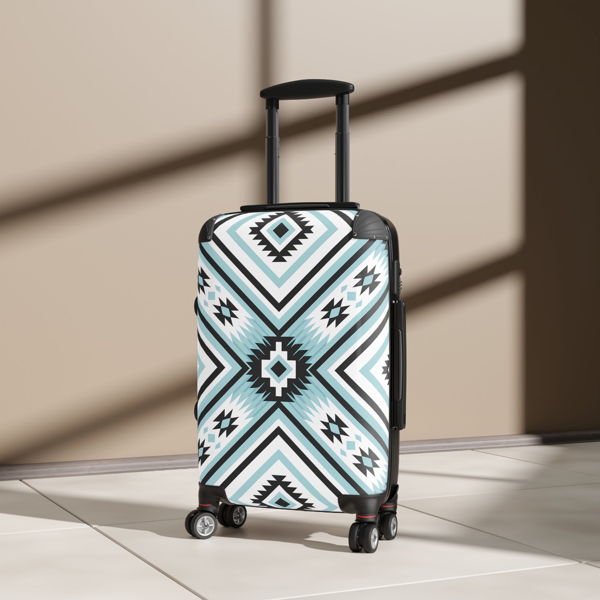Bohemian Style Suitcase with Geometric Design, Travel Luggage, Unique Gift for Travelers, Vacation Essentials, Patterned Travel Case - LOLA VEGAS ART