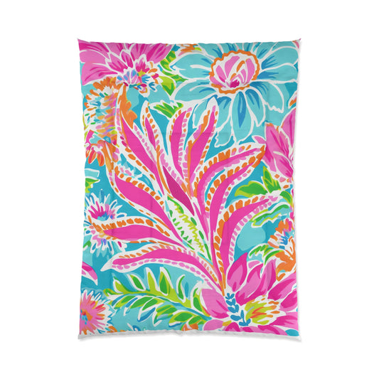 Vibrant Floral Comforter, Bohemian Bedding, Colorful Throw Blanket, Home Decor, Summer Vibes, Gift for Her, Tropical Style - LOLA VEGAS ART