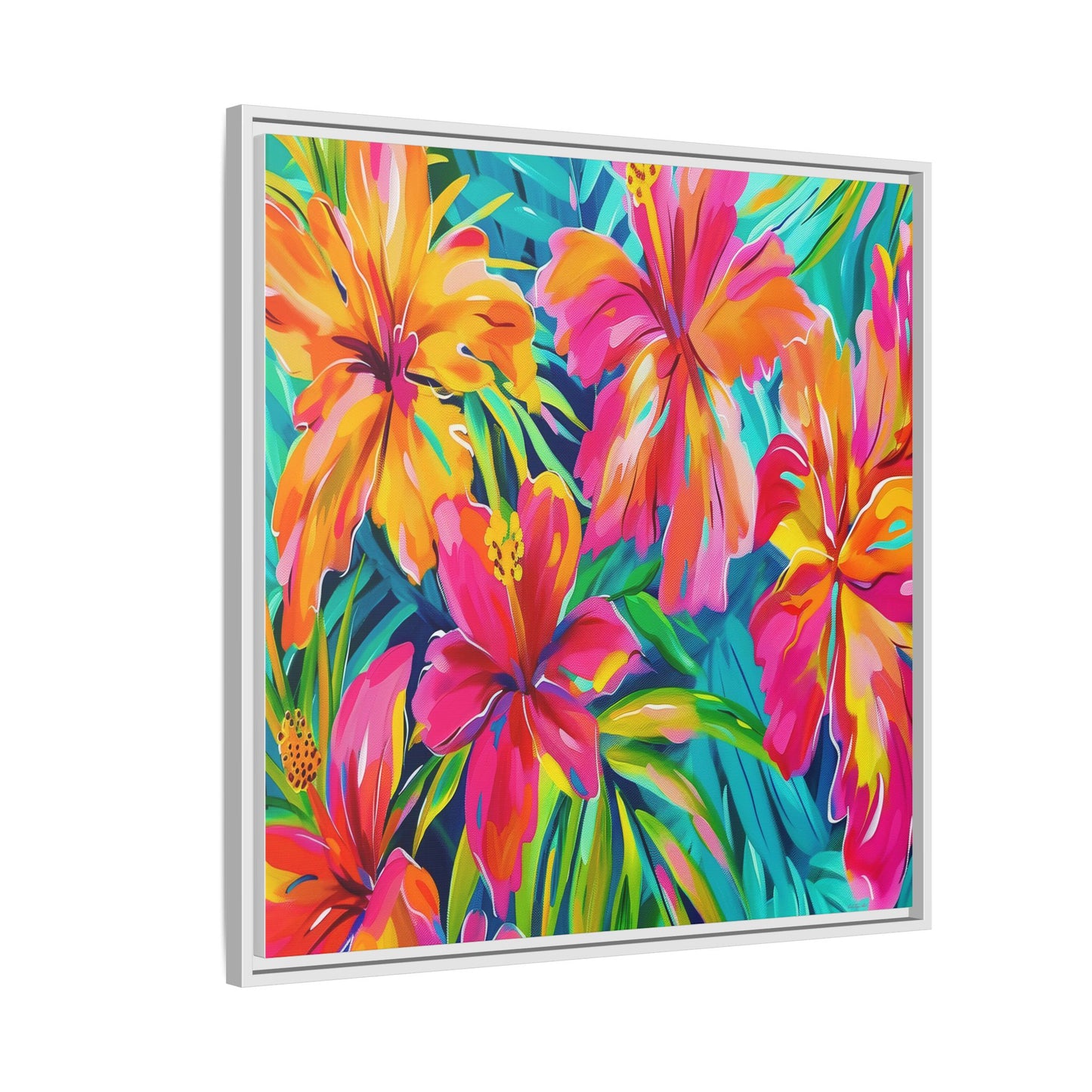 Vibrant Floral Canvas Art Print, Tropical Wall Decor, Colorful Framed Artwork, Gift for Nature Lovers, Home Decoration - LOLA VEGAS ART