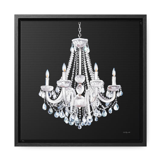 Square Frame Canvas Wall Art, Luxurious White Crystal Chandelier Painting for Fashionistas, Glamorous Wall Decor, Gallery Canvas Wraps, - LOLA VEGAS ART