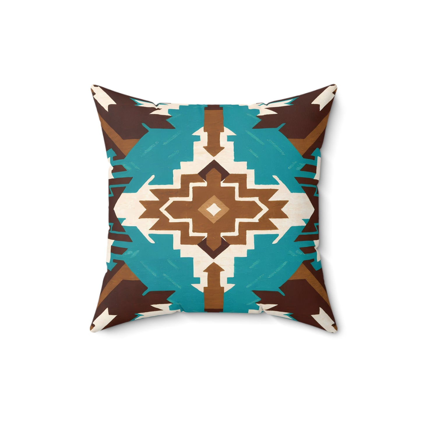 Square Pillow Ethnic Southwest Boho Home Decor Brown Turquoise - LOLA VEGAS ART