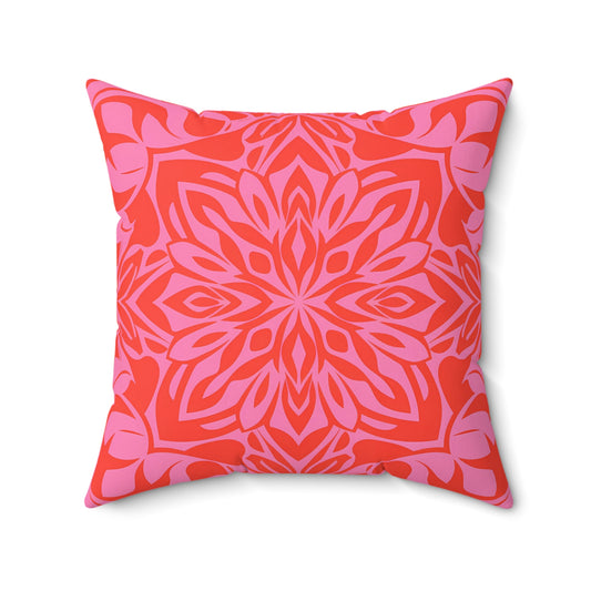 Boho Square Pillow, Pink Orange Feminine Home Decor Cushion, Throw Pillow Cover, Bohemian Pillowcase, Sofa Accent Pillow, Gift for Her - LOLA VEGAS ART