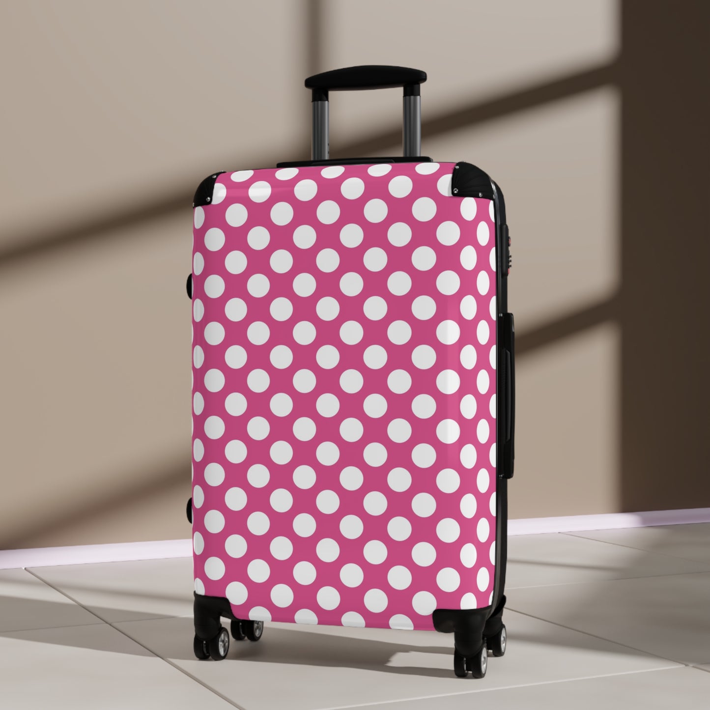 Pink Polka Dot Suitcase - Stylish Travel Luggage, Fun Pink Carry-On, Unique Gift for Travelers, Summer Vacation Must-Have, Weekend Getaway - LOLA VEGAS ART