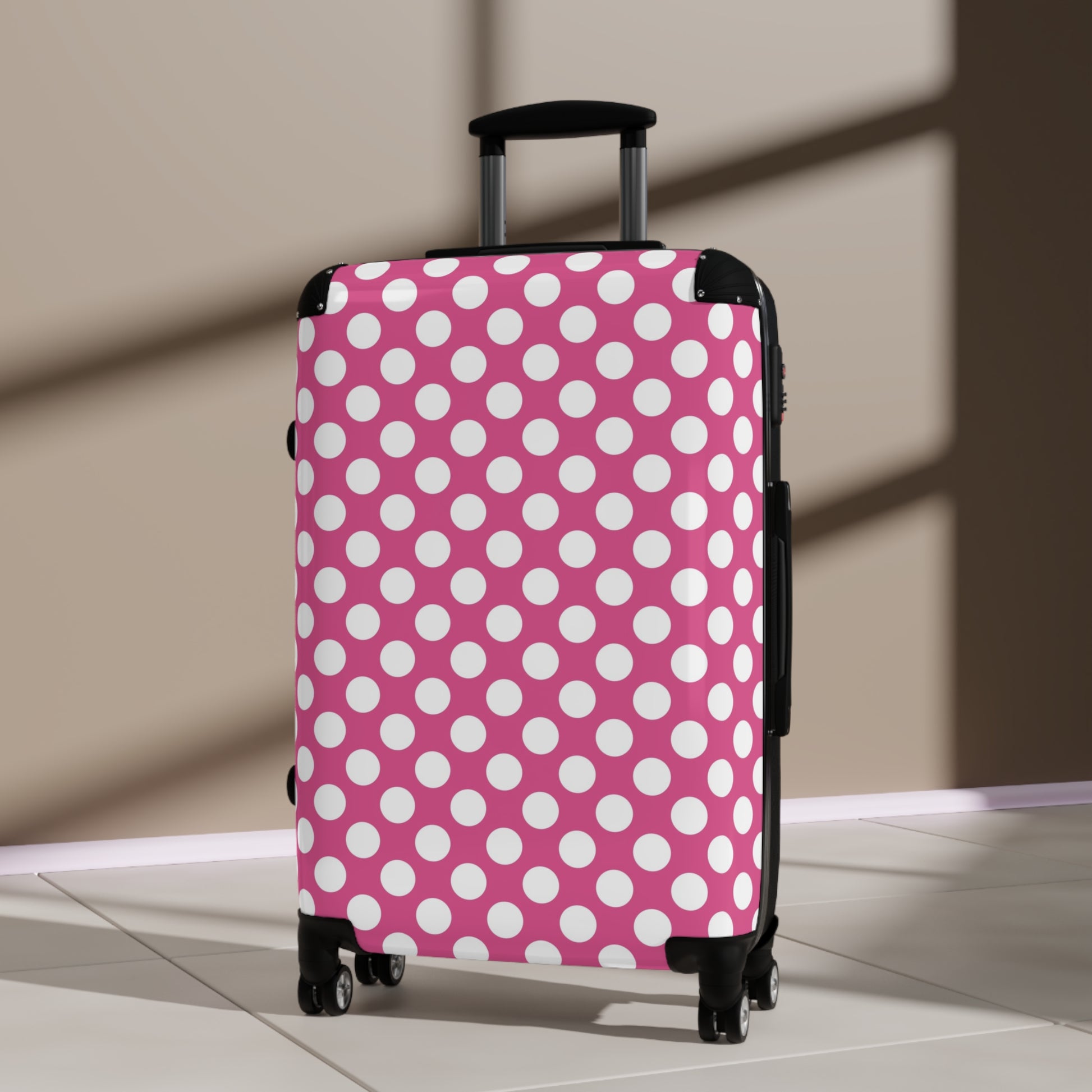 Pink Polka Dot Suitcase - Stylish Travel Luggage, Fun Pink Carry-On, Unique Gift for Travelers, Summer Vacation Must-Have, Weekend Getaway - LOLA VEGAS ART