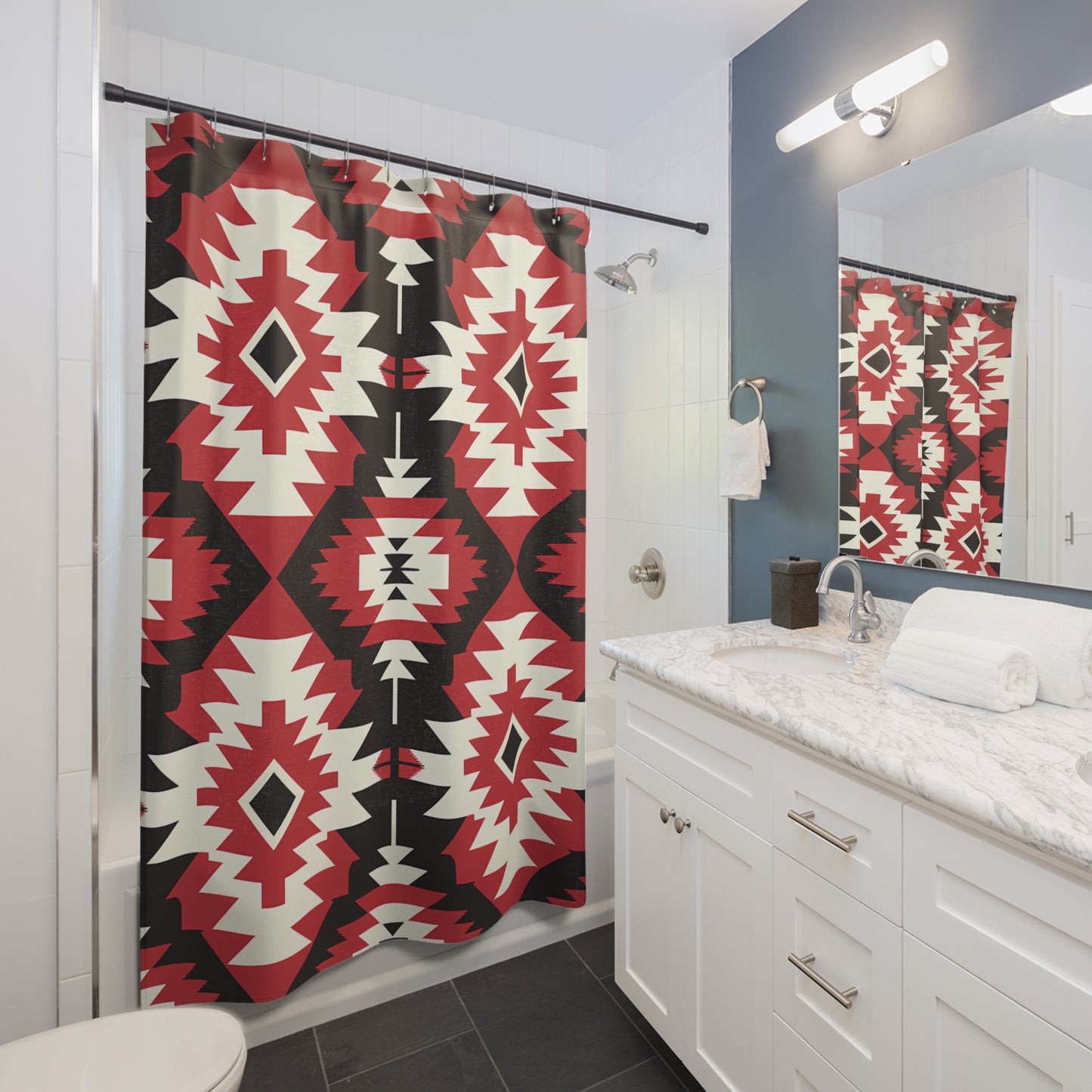 Bohemian Shower Curtain, Vibrant Tribal Bathroom Decor, Southwestern Home Accent, Gift for Housewarming, Modern Bathroom Style - LOLA VEGAS ART