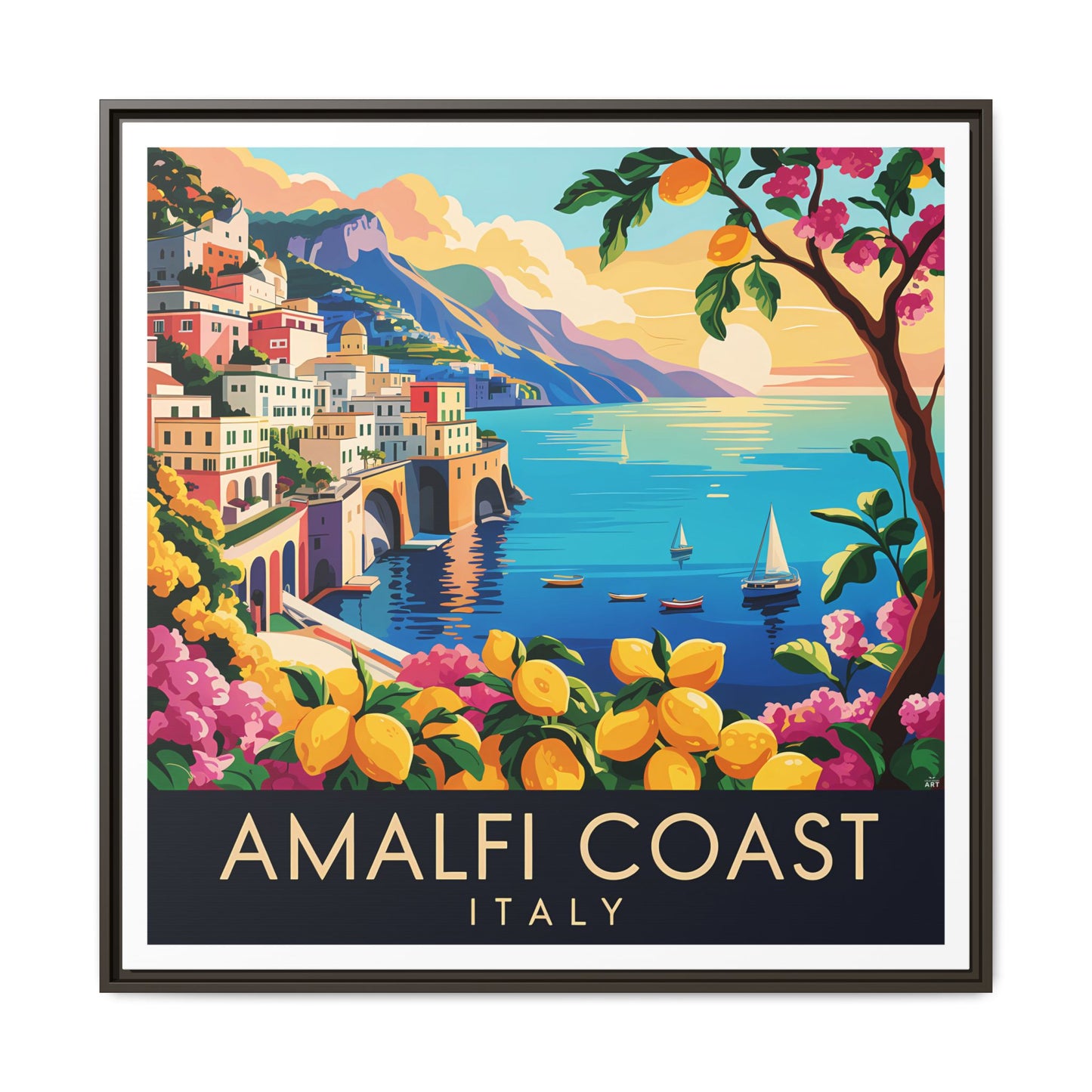 Framed Canvas Art : Amalfi Coast, Italy Landscape, Home Decor, Wall Art, Coastal Vibe, Gift for Travelers, Italian Artwork - LOLA VEGAS ART