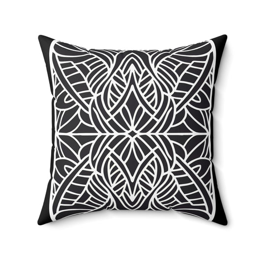 Square Pillow - Black and White Tribal Design Ethnic and Dramatic - LOLA VEGAS ART