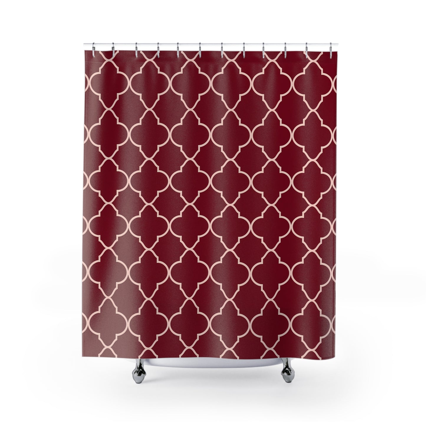 Elegant Geometric Shower Curtain, Stylish Bathroom Decor, Modern Home, Holiday Gift Idea, Luxe Bathroom, Dark Red Moroccan Quatrefoil - LOLA VEGAS ART