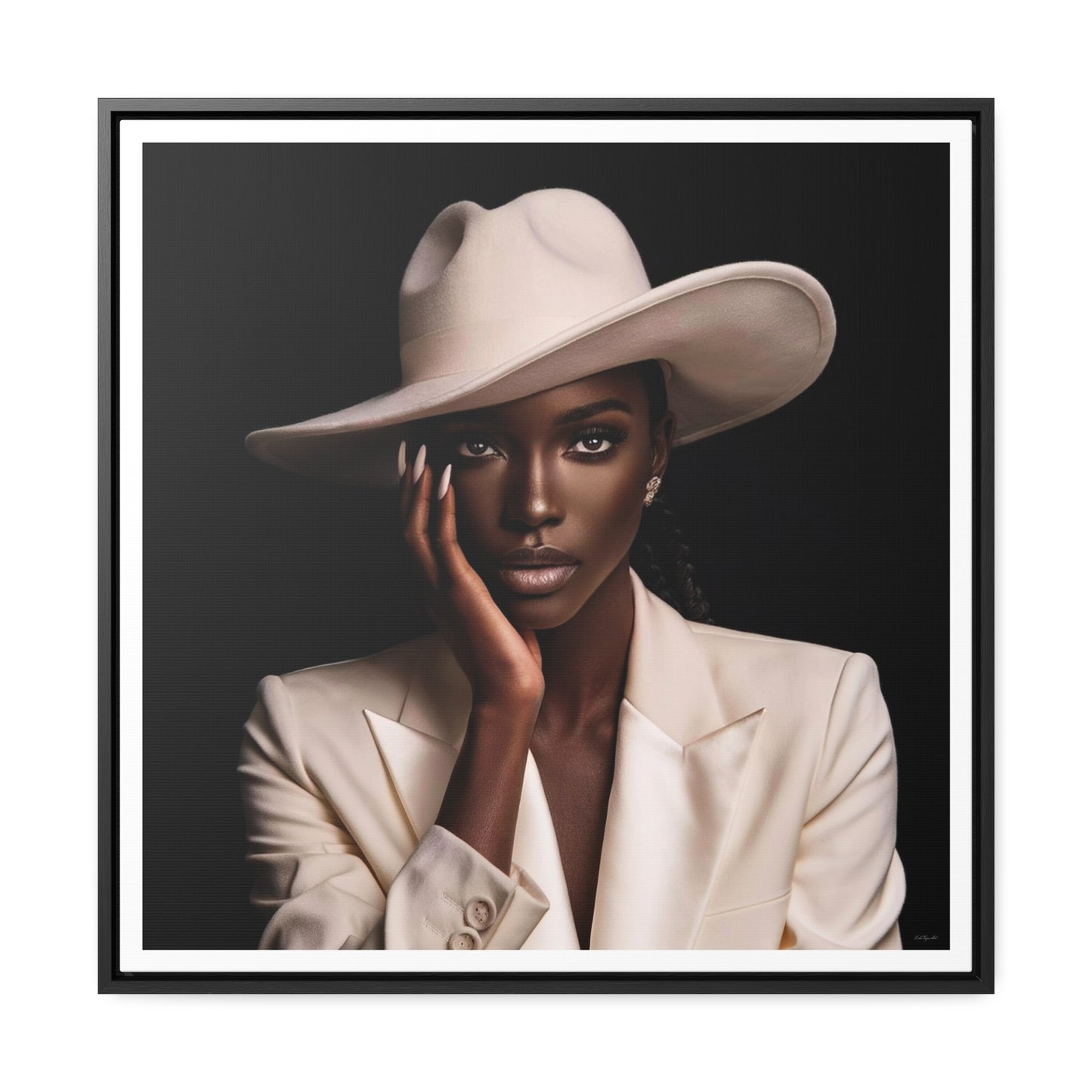Canvas Wall Art - African Woman in White Hat Square Frame, Black Girl Magic Decor - LOLA VEGAS ART