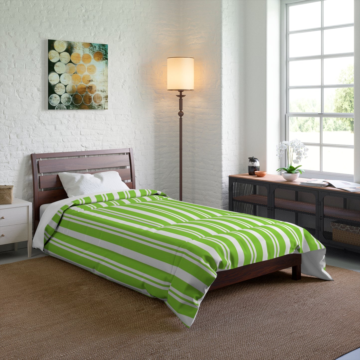 Fresh Green Striped Comforter, Cozy Bedroom Decor, Summer Bedding, Modern Quilt, Eco-Friendly Home Textile, Gift for Nature Lovers - LOLA VEGAS ART